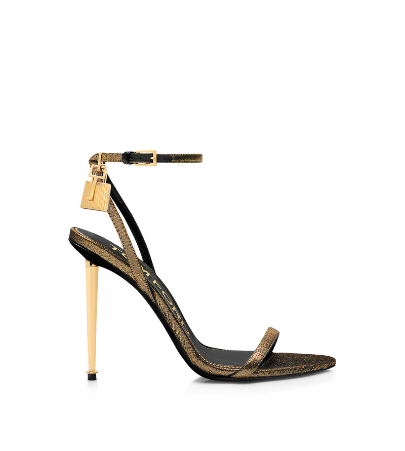 HAMMERED-EFFECT FABRIC PADLOCK POINTY NAKED SANDAL 1