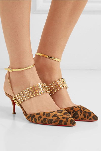 Christian Louboutin Levita 55 spiked PVC, mirrored-leather and leopard-print suede pumps outlook