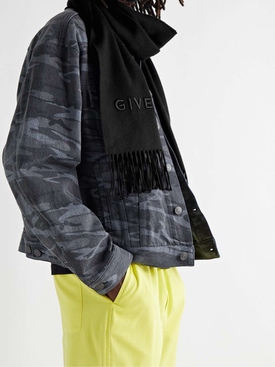 Givenchy Logo-Embroidered Fringed Wool-Twill Scarf outlook