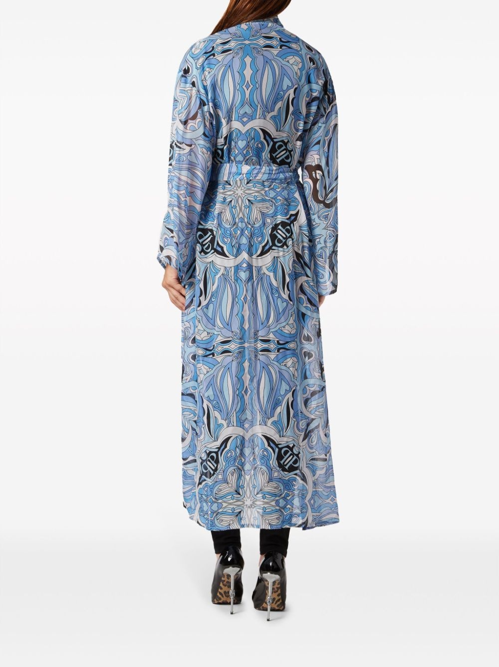 graphic-print silk kaftan dress - 4