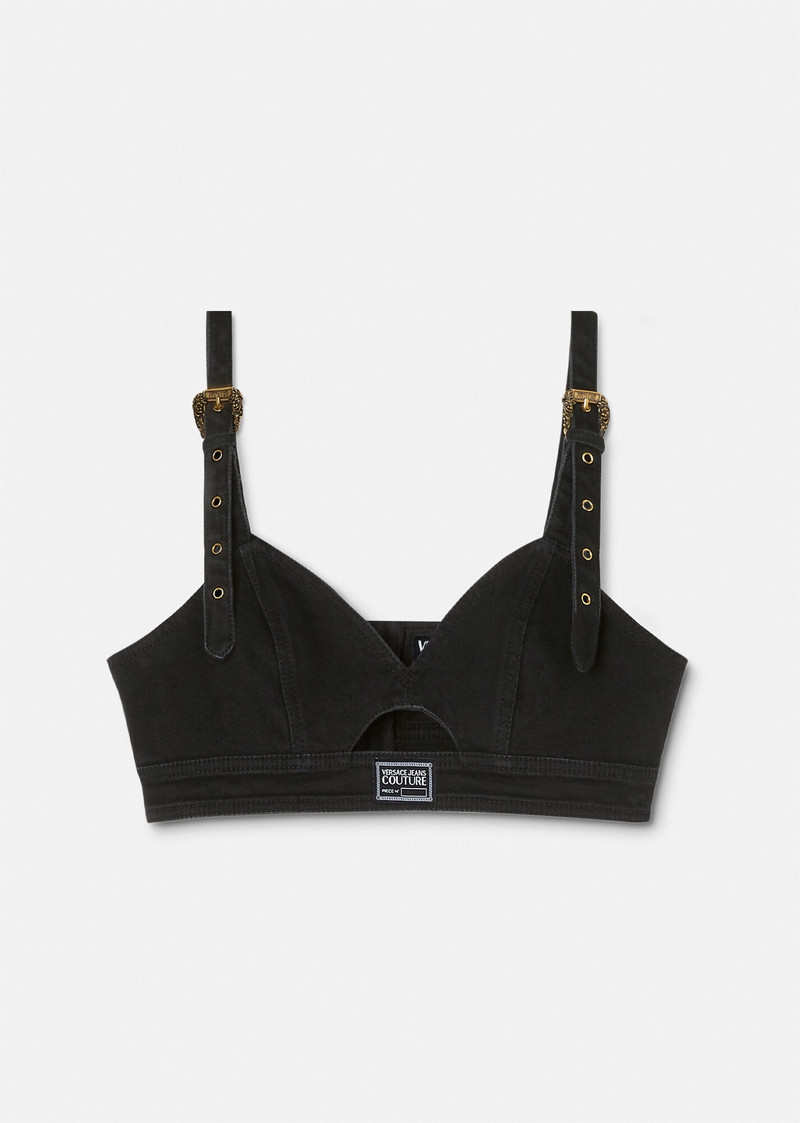 Baroque Buckle Denim Crop Top - 1