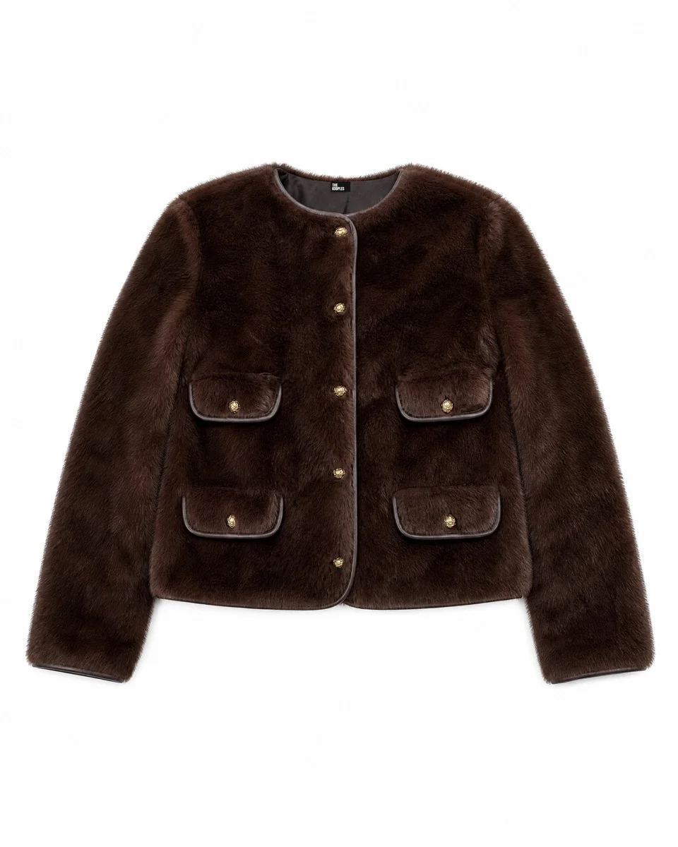 BROWN FAUX FUR COAT - 1