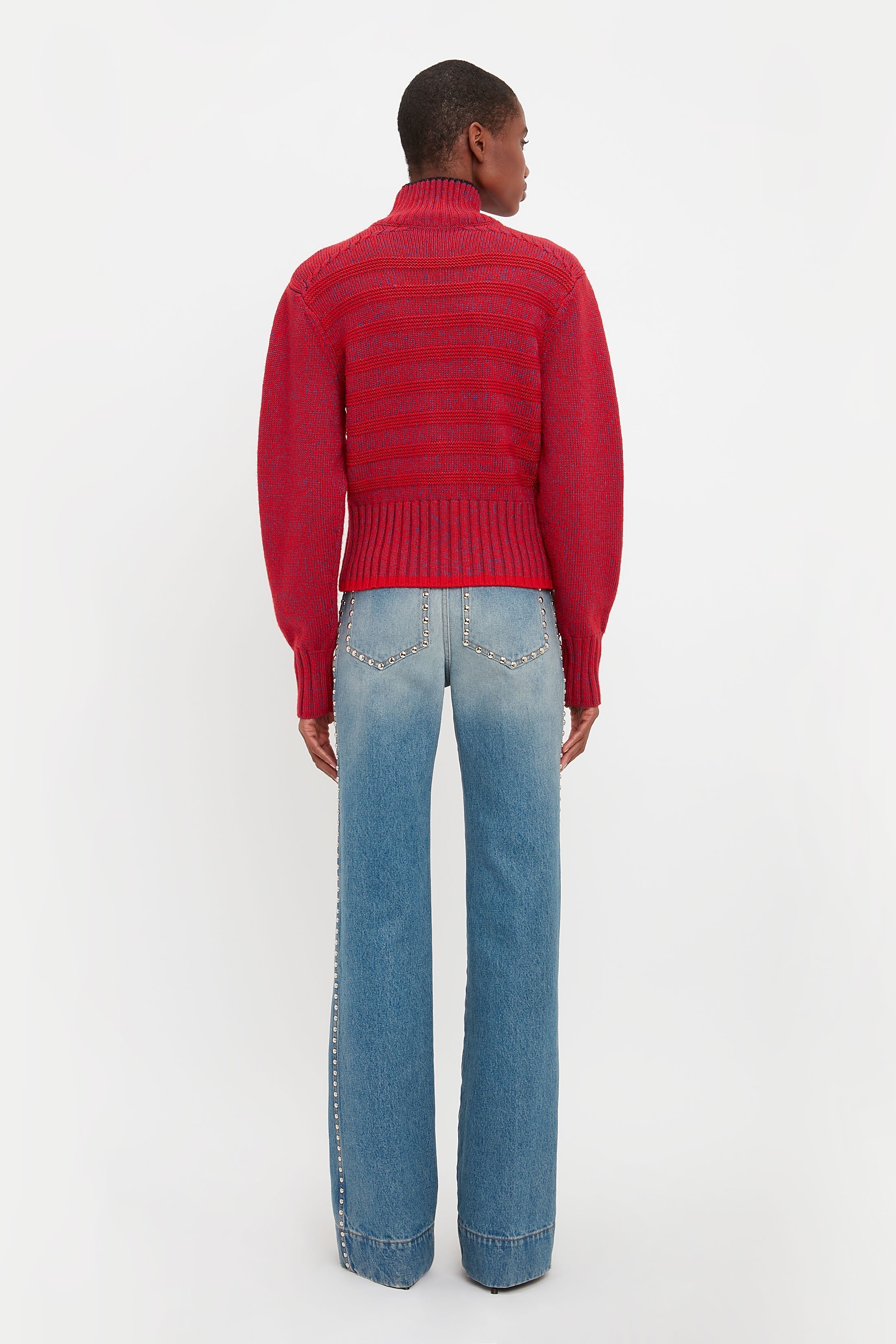 Ribbed Detail Polo Neck In Red - 6