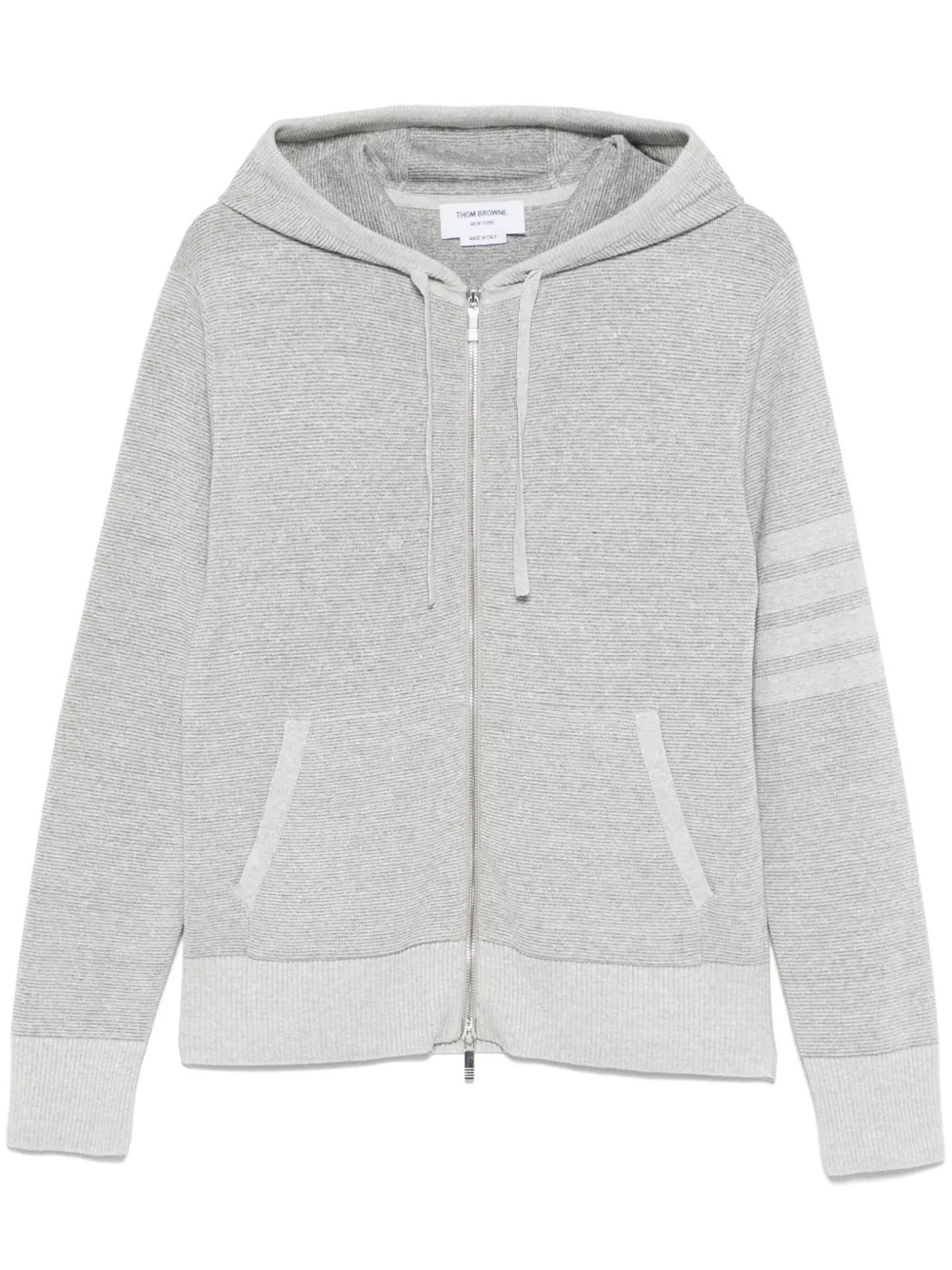 THOM BROWNE - Men Textured Striped Stitch Relaxed Fit Zip Up Hoodie - 5