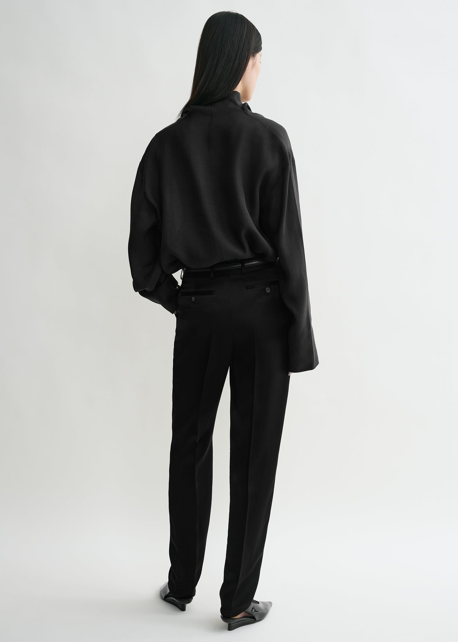 Funnel-neck organza blouse black - 4