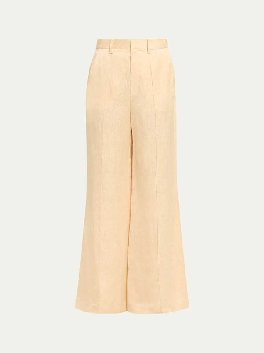 Paneled Satin Jacquard Pintuck Flare Trousers - 1
