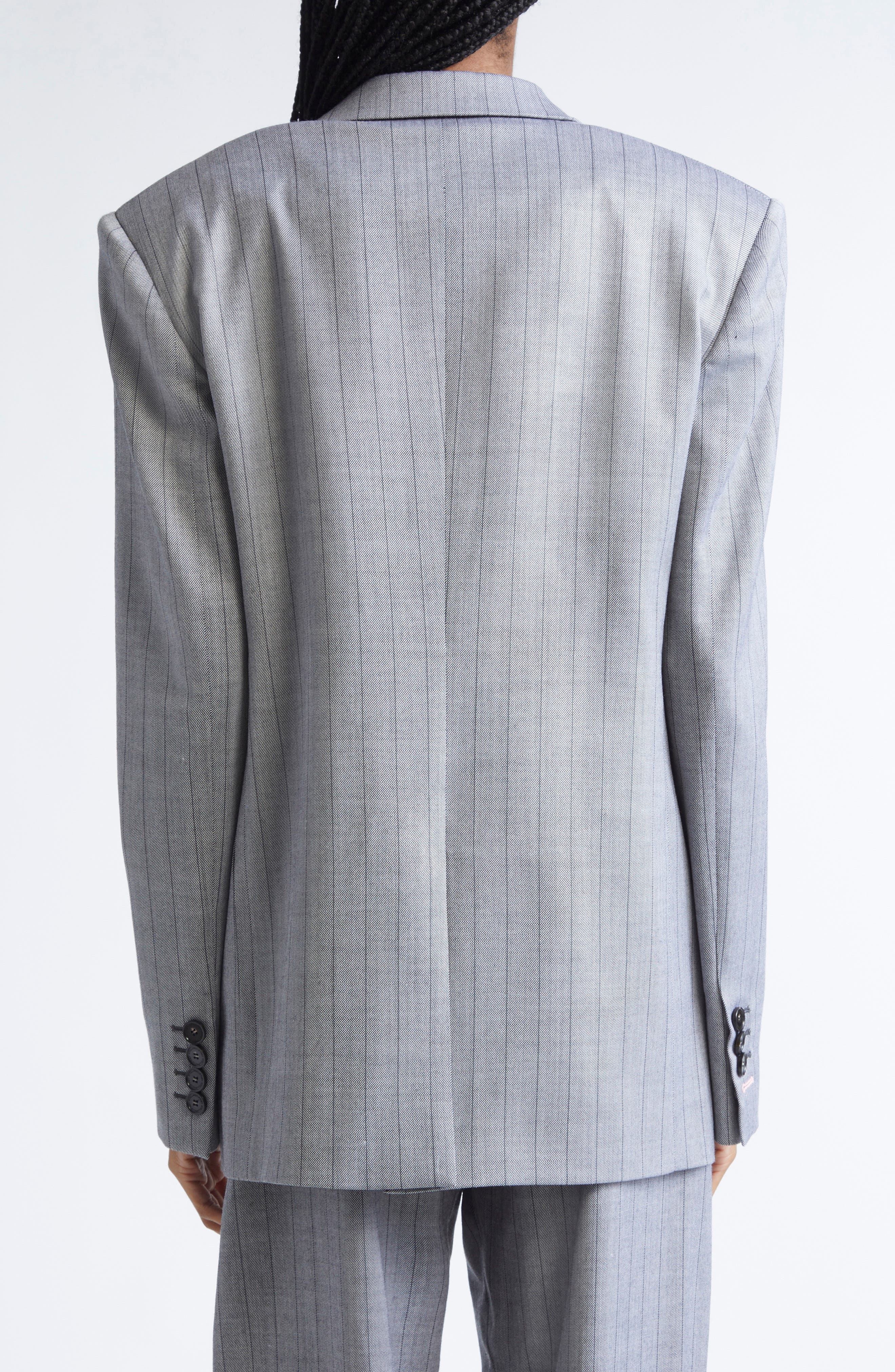 Stella McCartney Pinstripe Single Breasted Stretch Wool Jacket in Grey at Nordstrom - 3