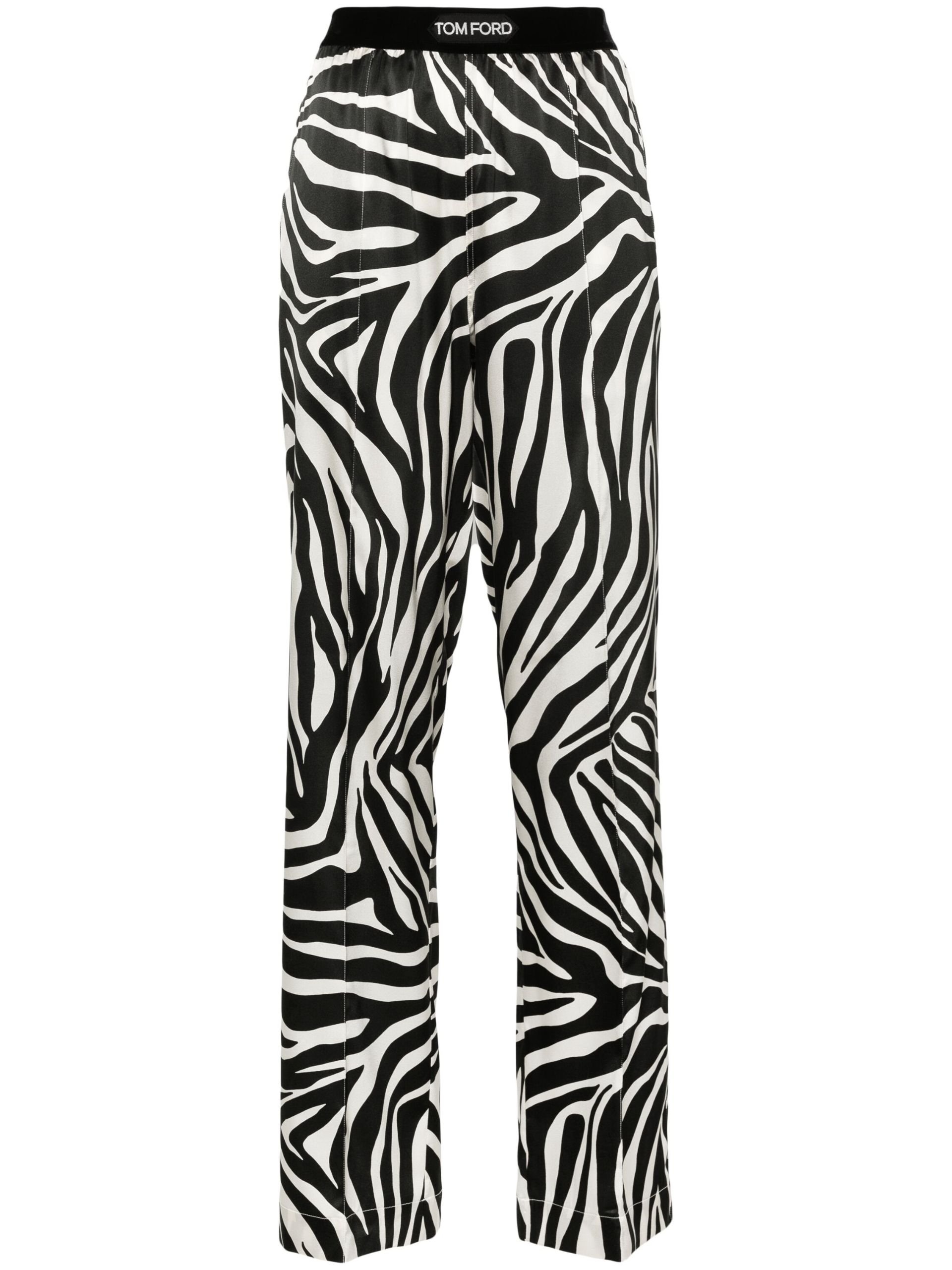 black zebra-print silk trousers - 1