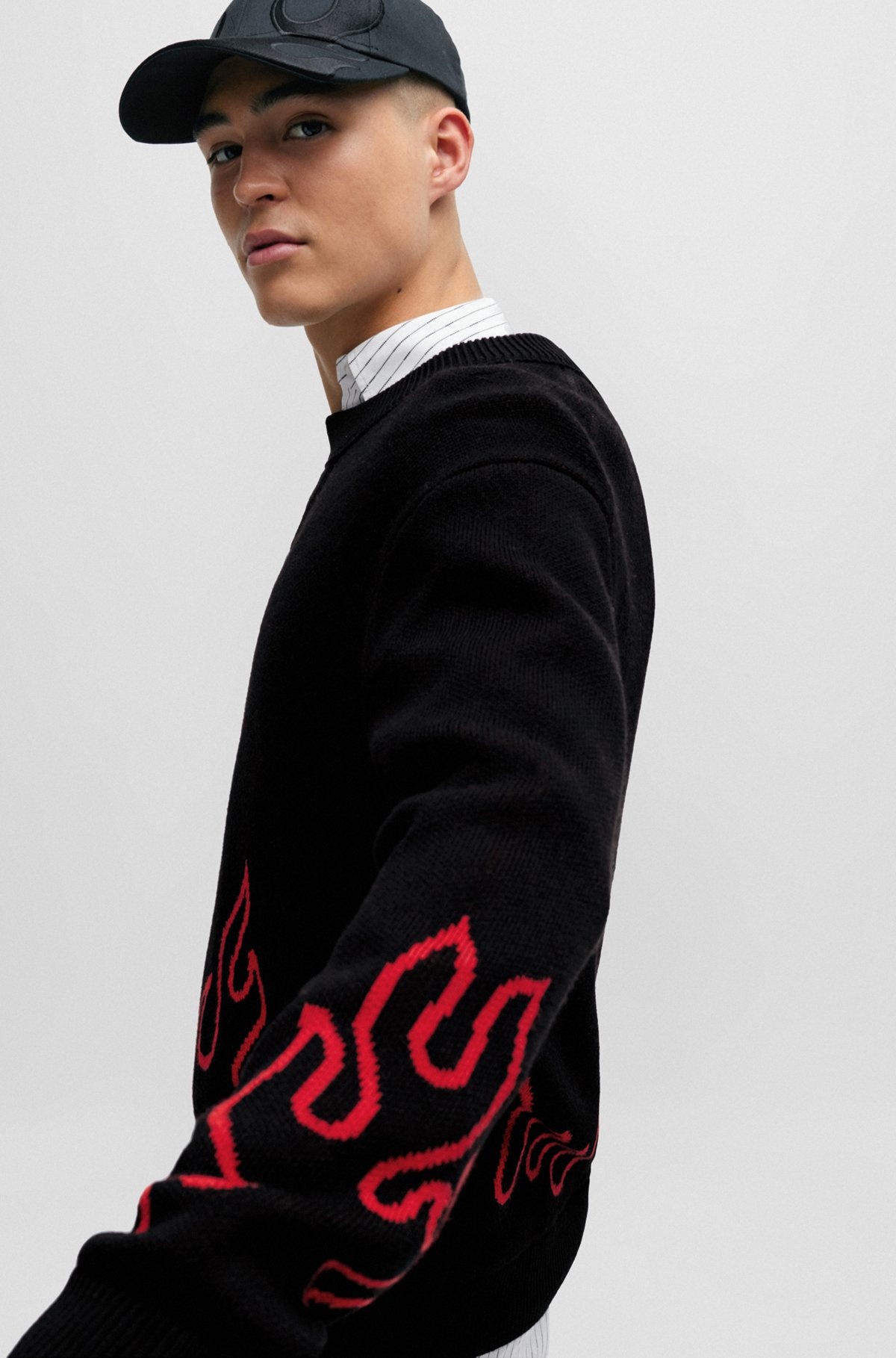 RELAXED-FIT SWEATER WITH FLAME JACQUARD IN WOOL BLEND - 3