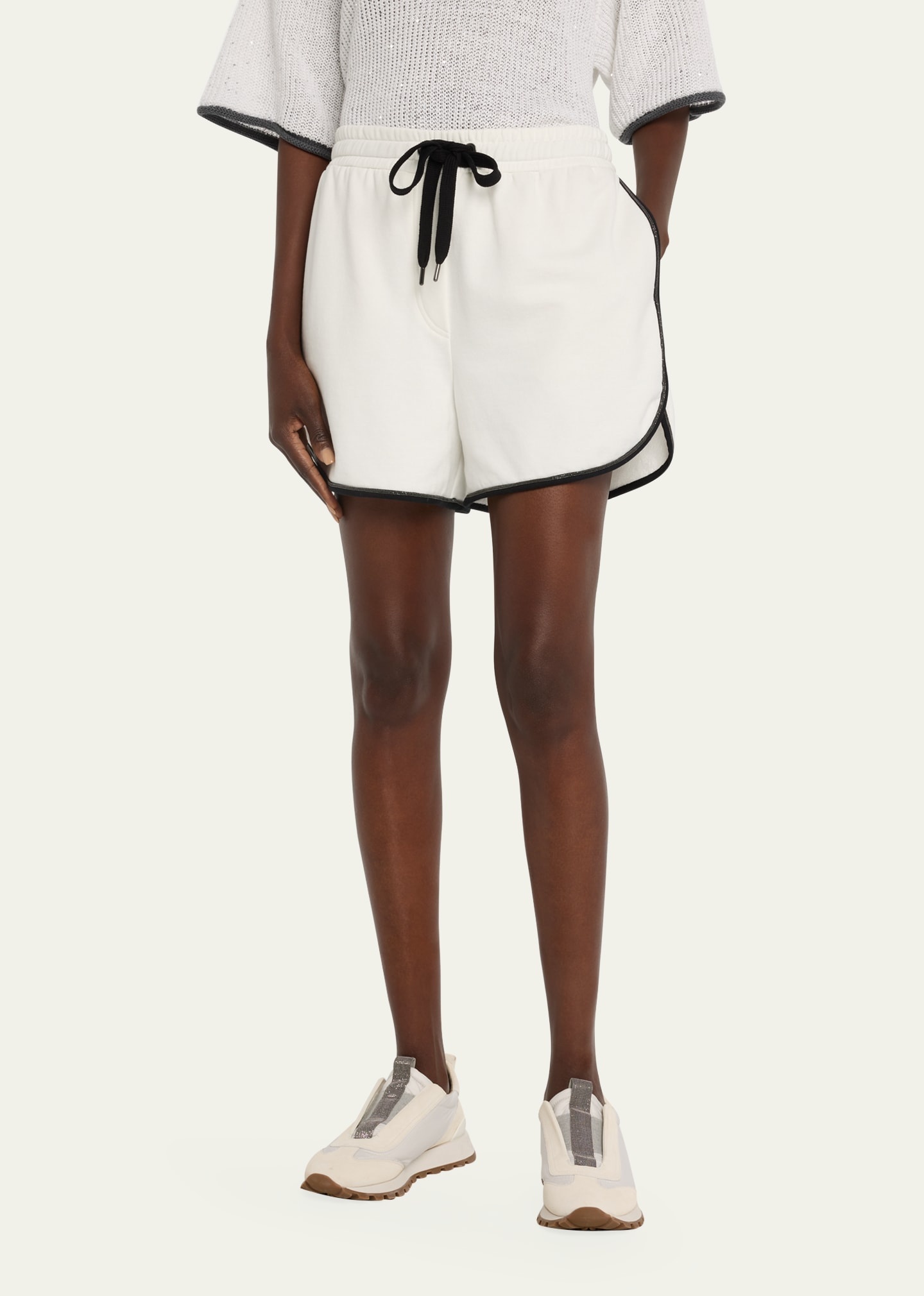 Cotton Felpa Track Shorts With Monili Detail - 4