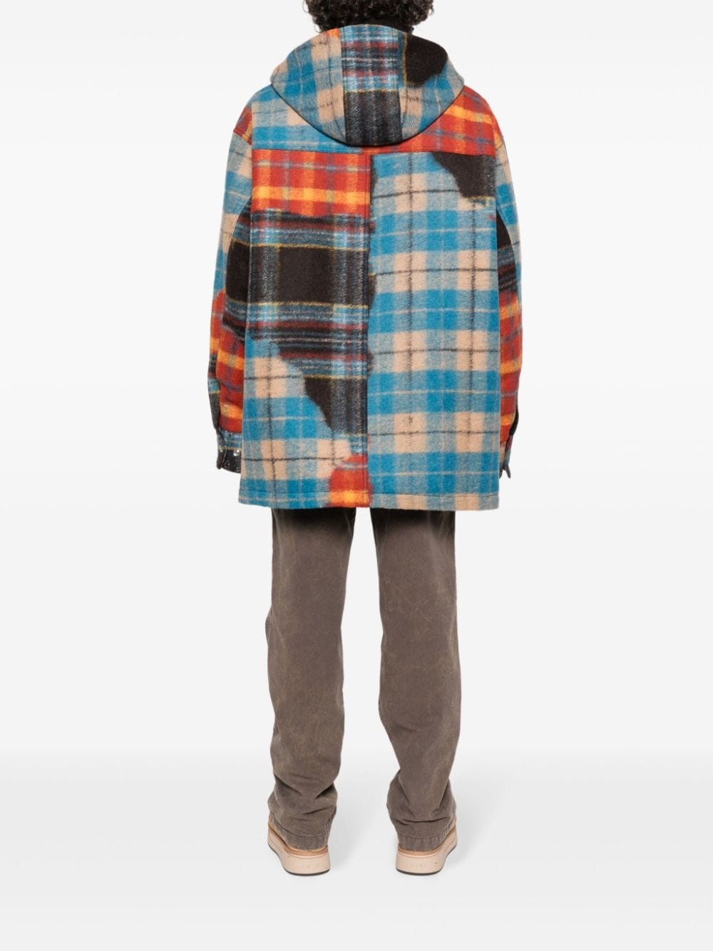 colour-block plaid coat - 2
