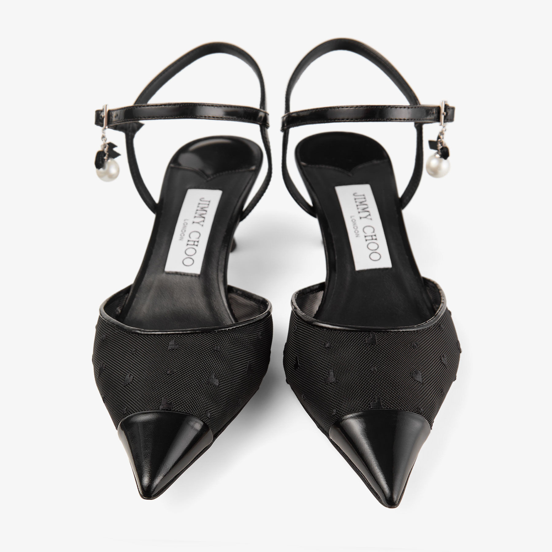 Aren Sling Back 45
Black Spazzolato and Heart Mesh Slingbacks with Pearl Charm - 4