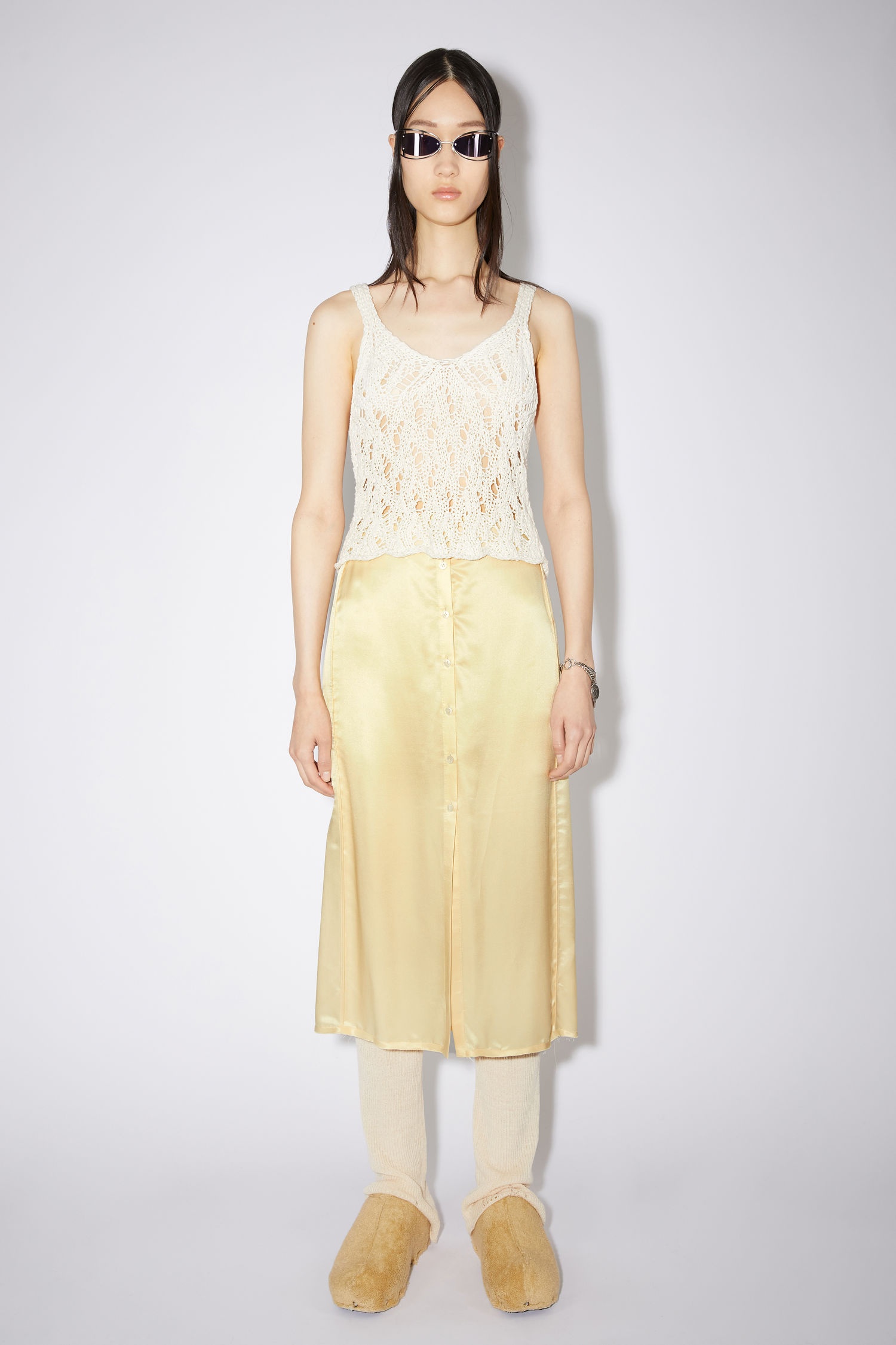 Light satin skirt - Straw yellow - 2