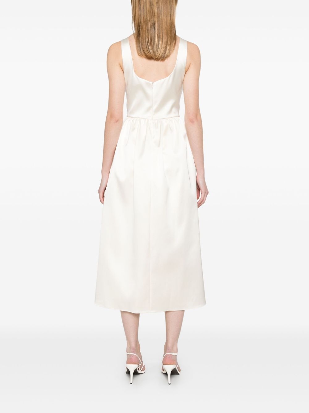 floral-appliqué satin midi dress - 4