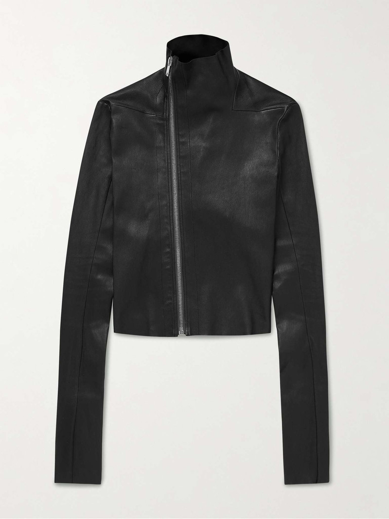 Rick Owens Gary Asymmetric Stretch Leather-Blend Biker Jacket