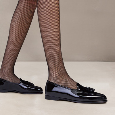 Santoni Women’s black patent leather Andrea tassel loafer outlook