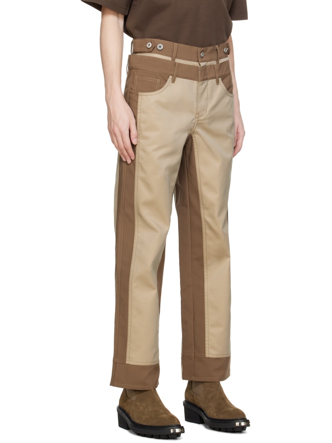 Brown & Beige Paneled Trousers - 2