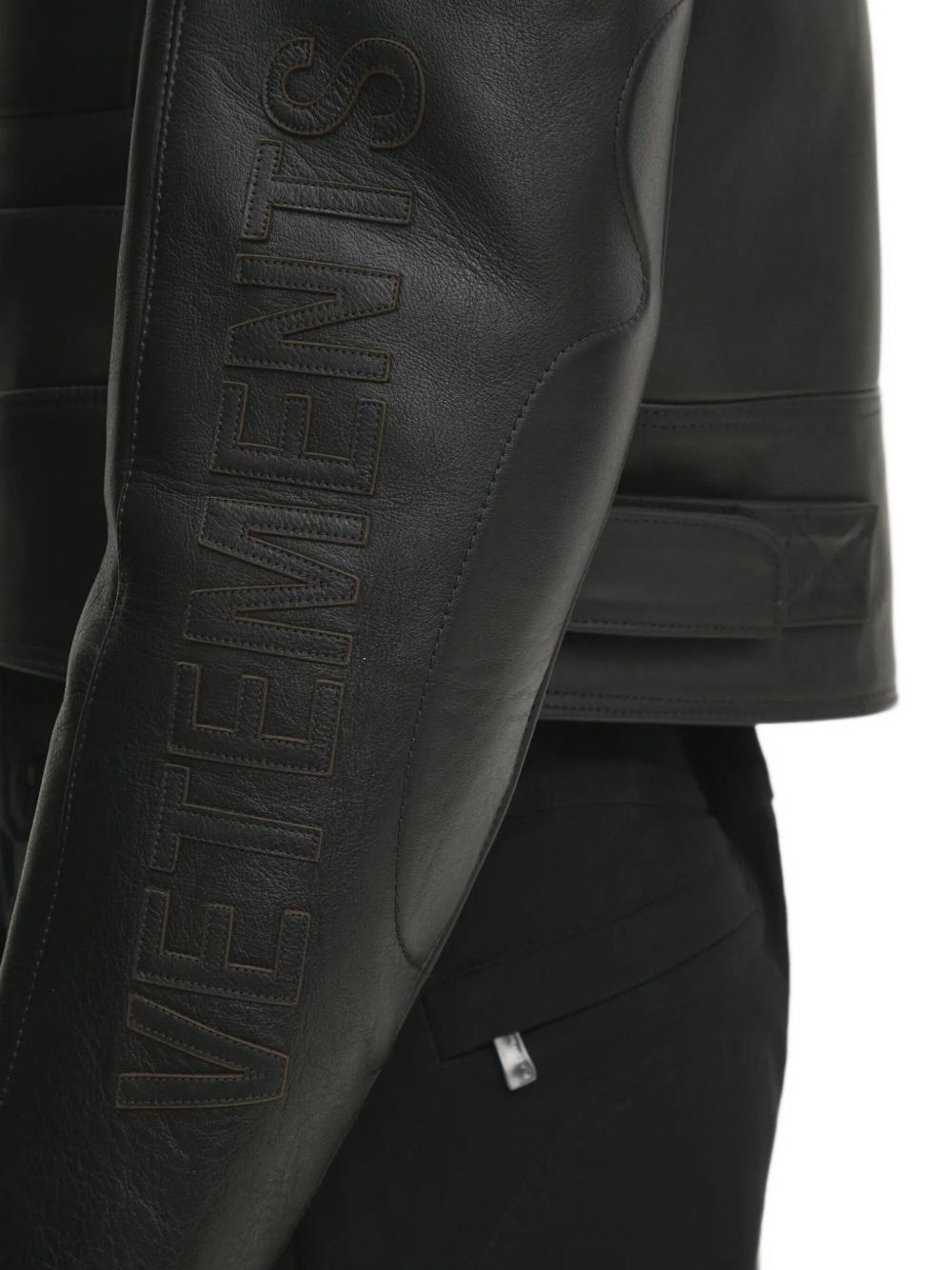 logo-embossed leather jacket - 5