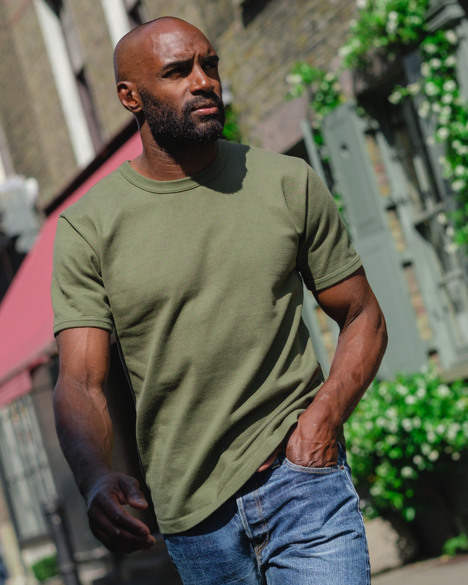 IHT-1600-OLV 11oz Cotton Knit Crew Neck T-Shirt - Olive - 4