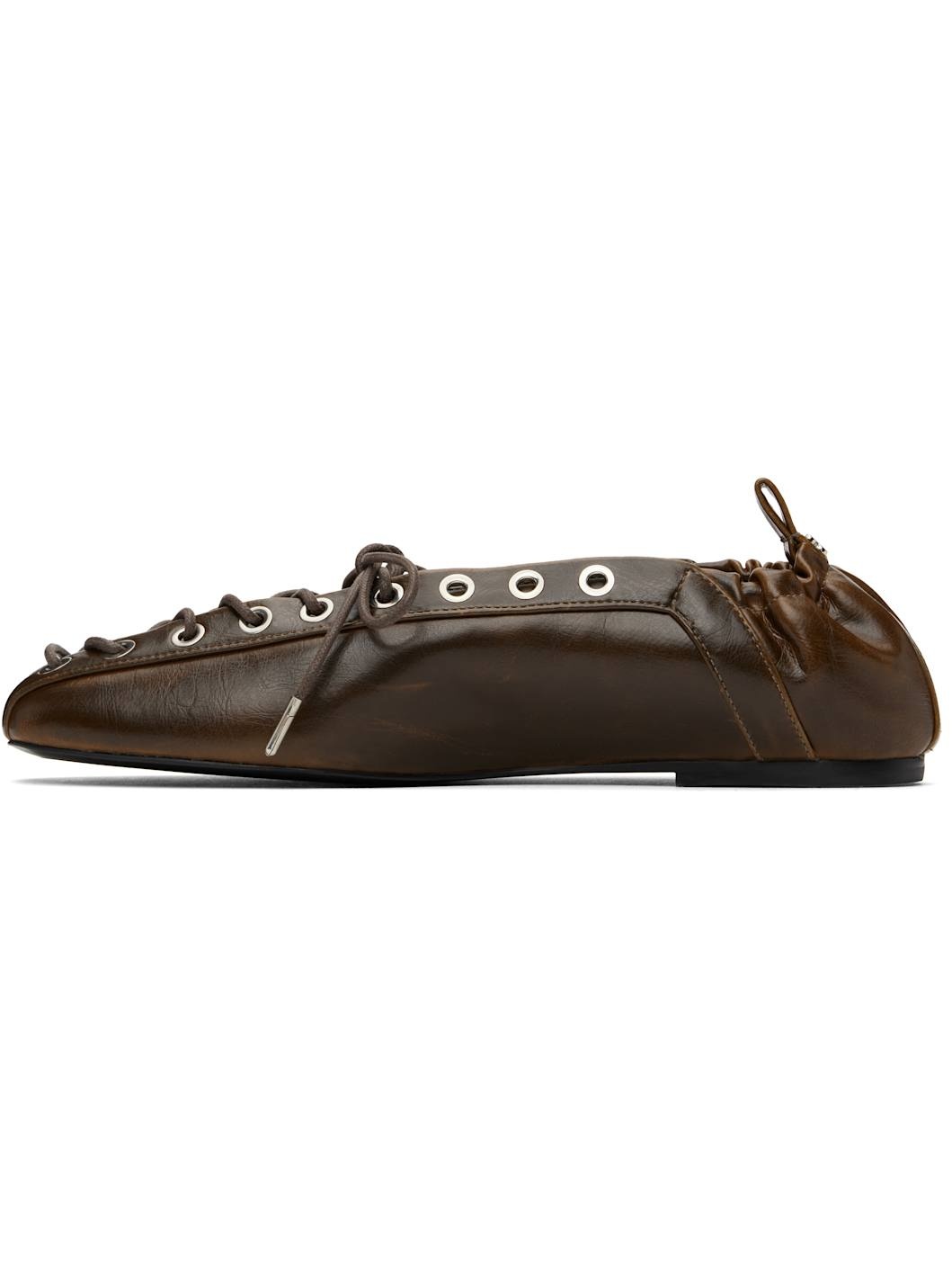 Khaki Oleatex Lace-Up Ballerina Flats - 3