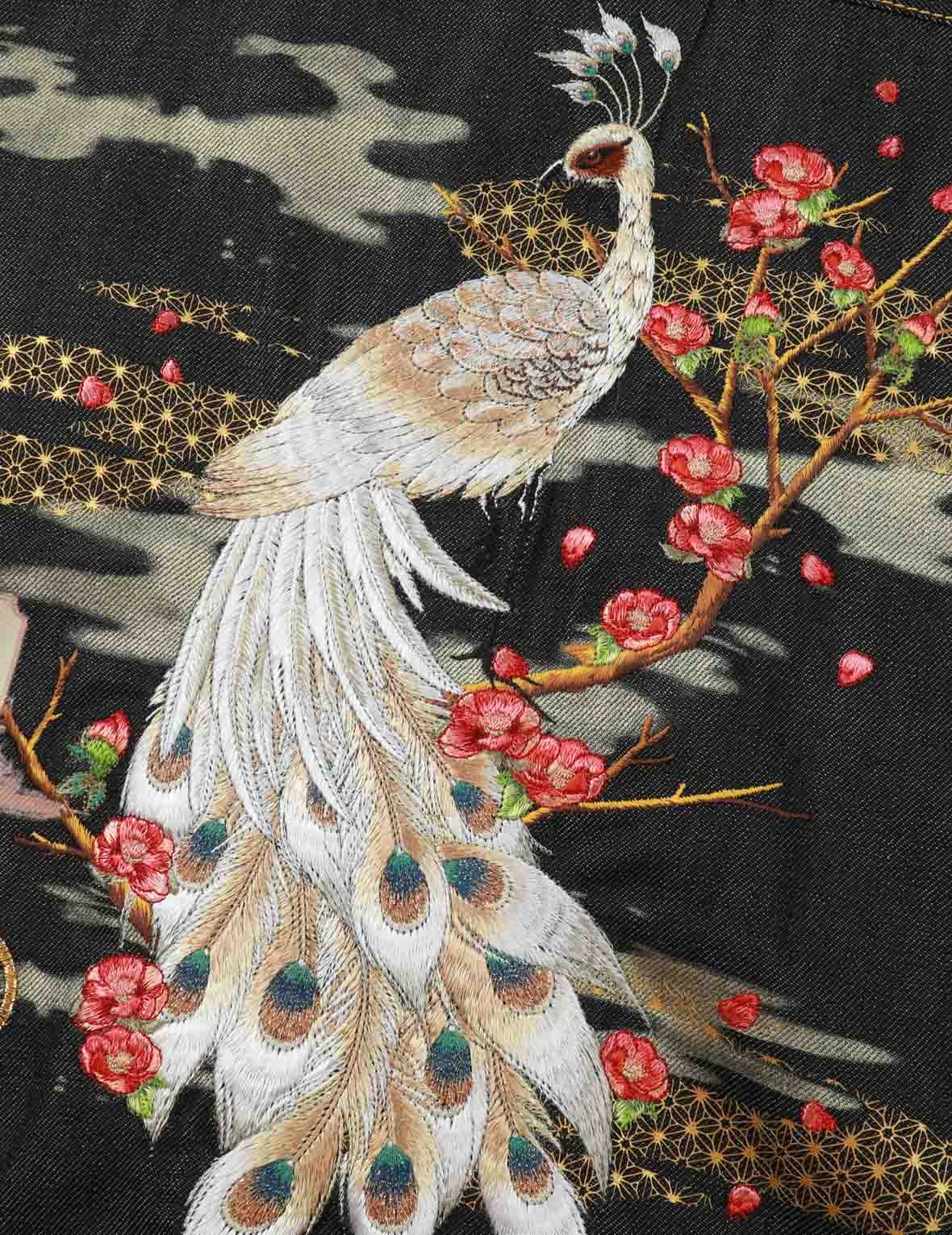 PEACOCK AND TSUBAKI EMBROIDERY DENIM JACKET - 10