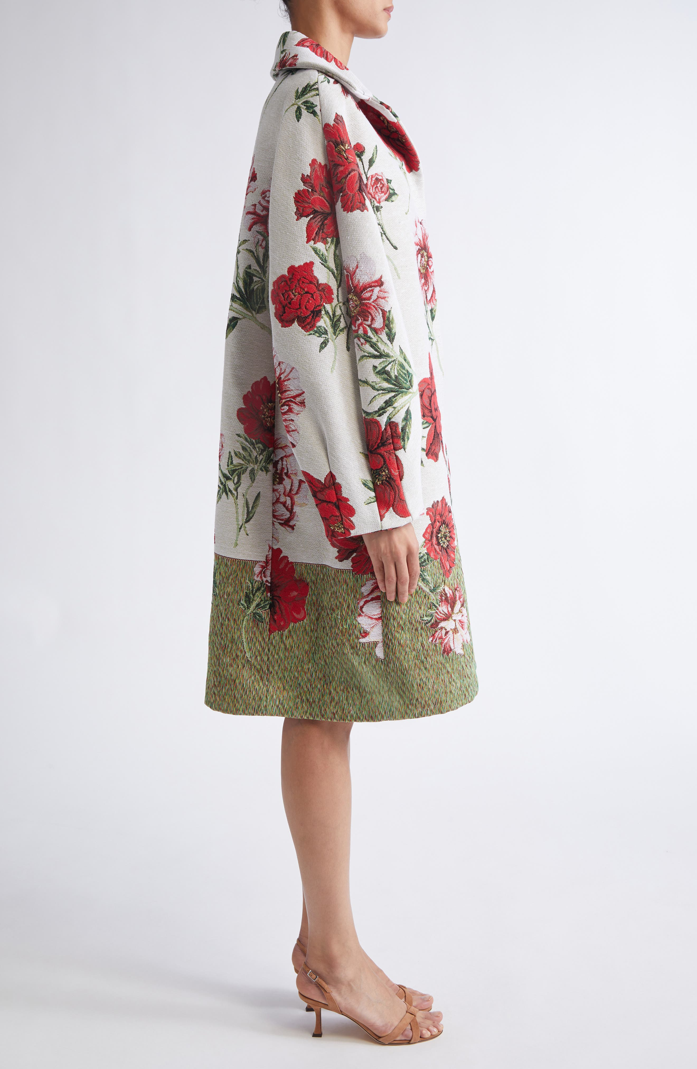 Oscar de la Renta Peony Jacquard Coat in Grey Multi at Nordstrom - 3