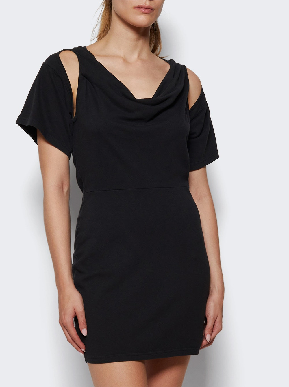 Deconstructed Cowl Neck Mini Dress Black - 2