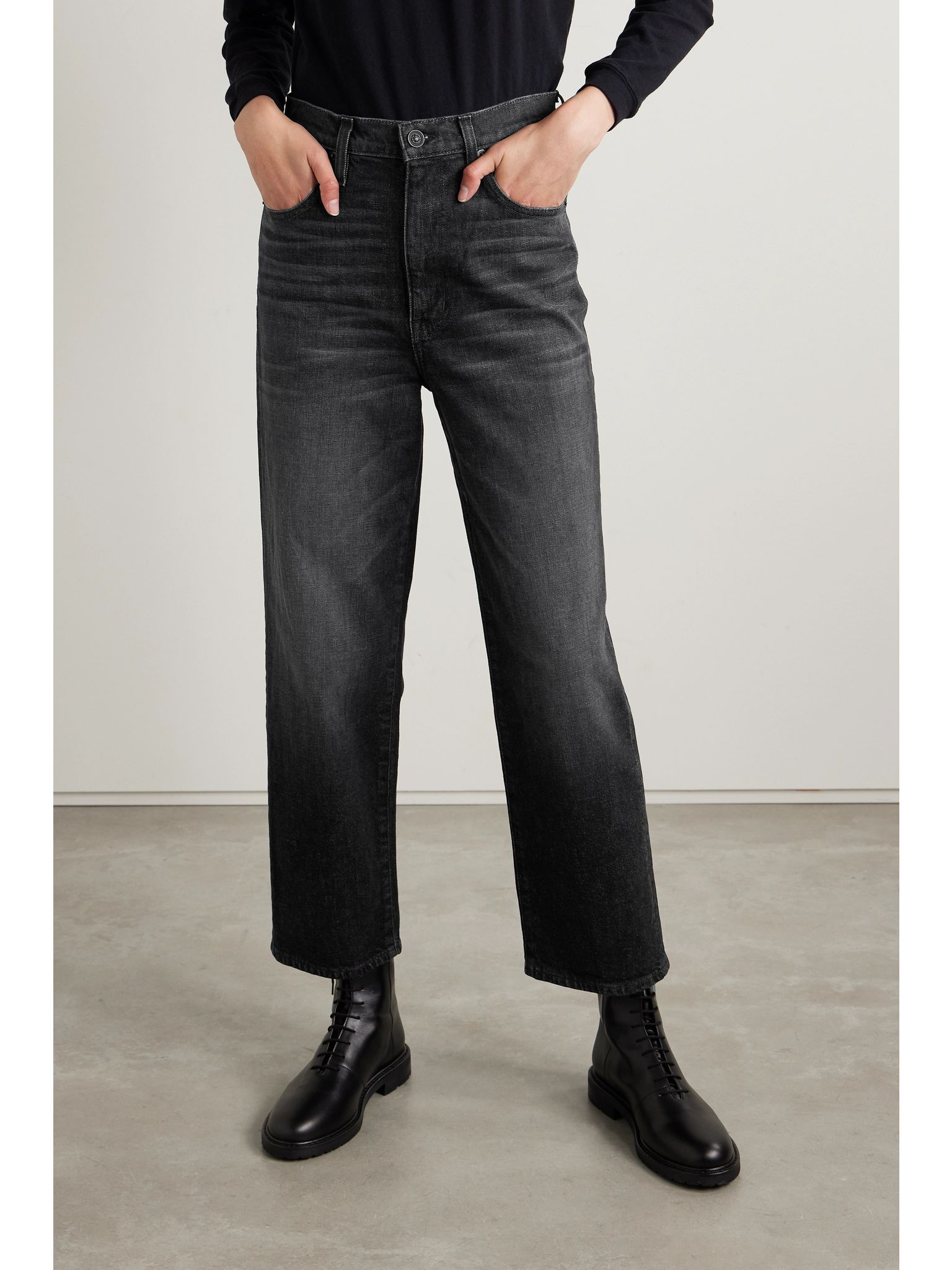 + NET SUSTAIN London cropped high-rise straight-leg organic jeans Black - 3