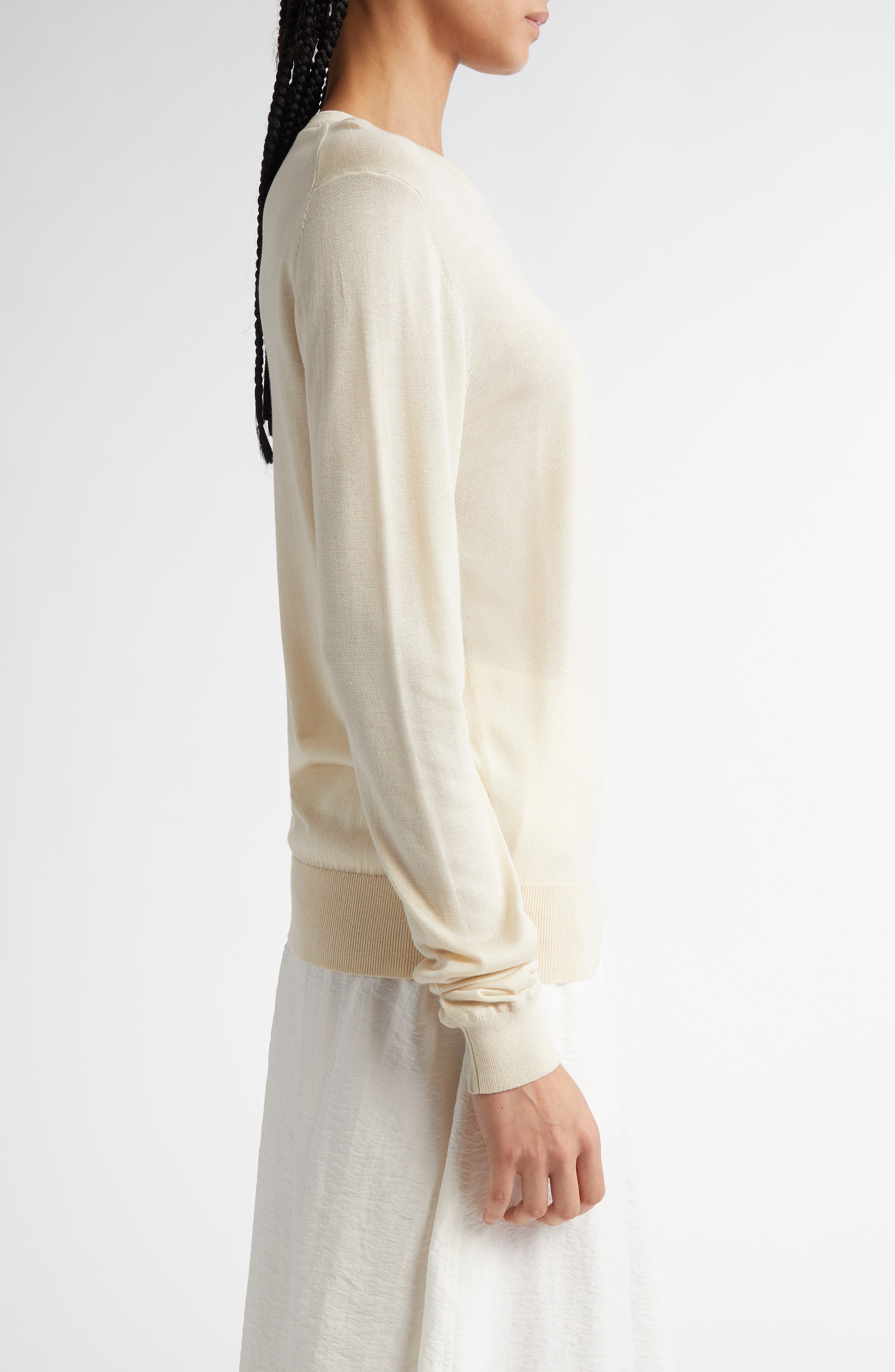 TOTEME Fine Silk & Cupro Crewneck Sweater in Ecru at Nordstrom - 4