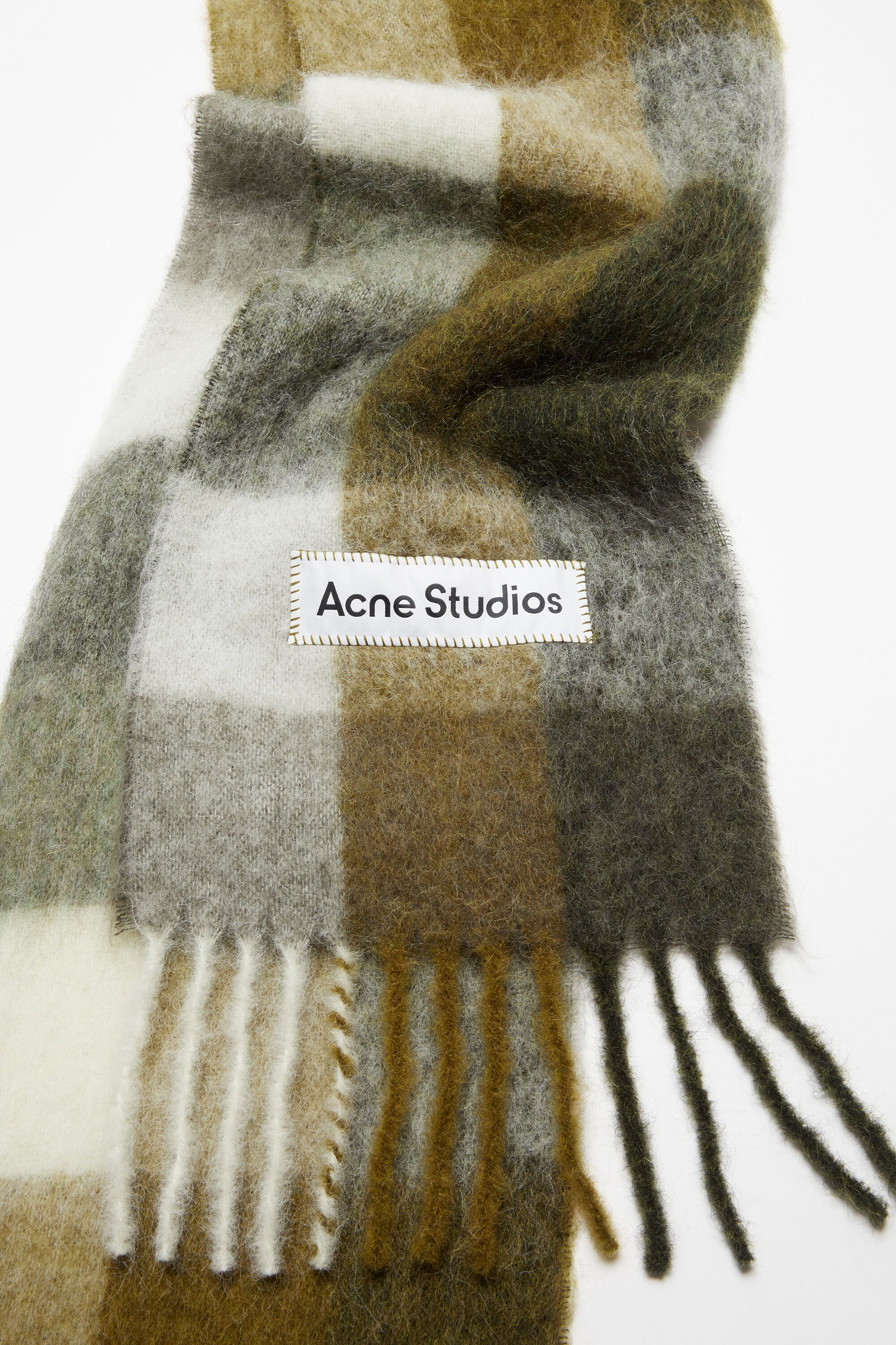 Mohair checked scarf - Taupe/Green/Black - 4