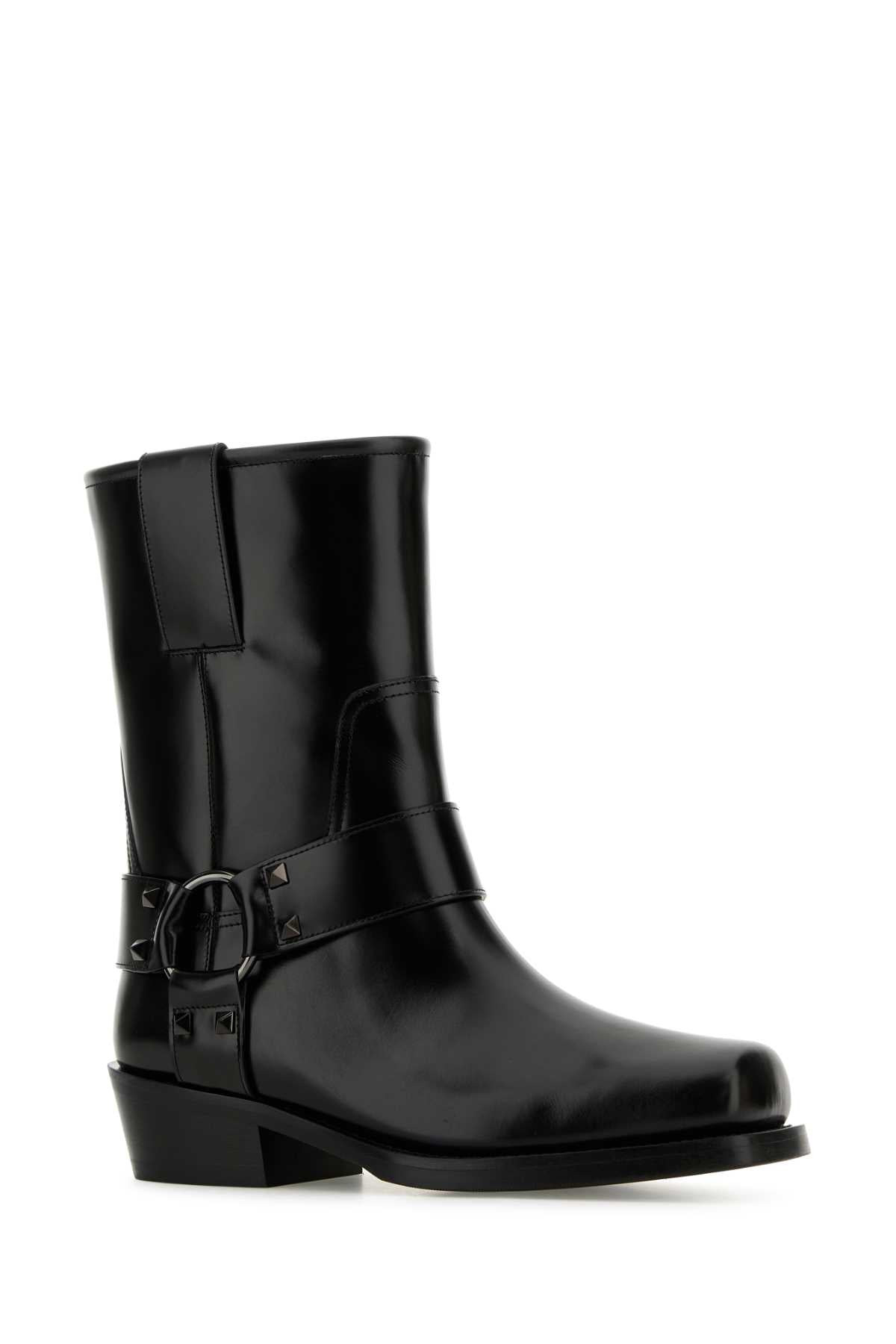 Valentino Garavani Women Black Leather Biker Rockstud Ankle Boots - 4