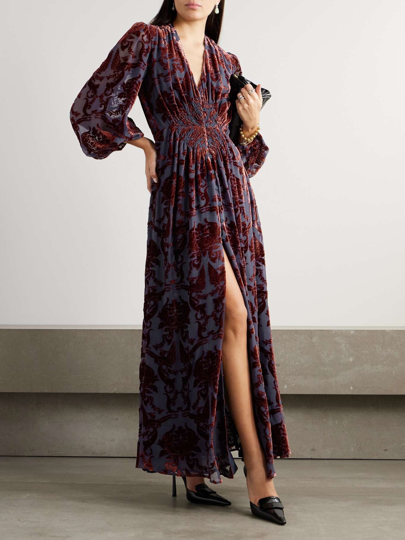 Camerino devoré-velvet maxi dress Burgundy - 2