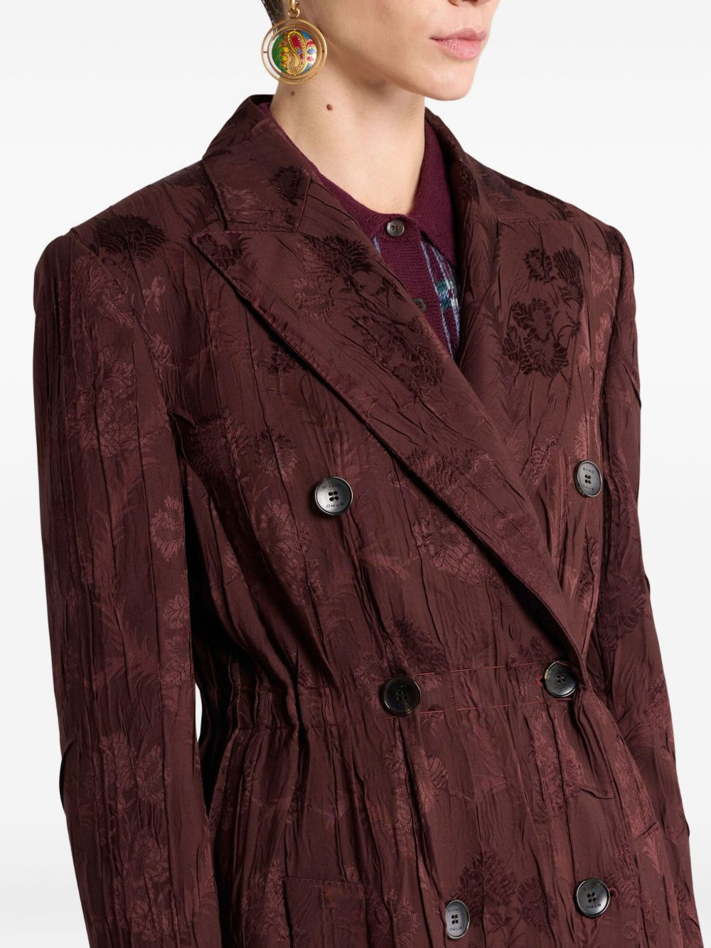 floral-embroidered double-breasted coat - 4