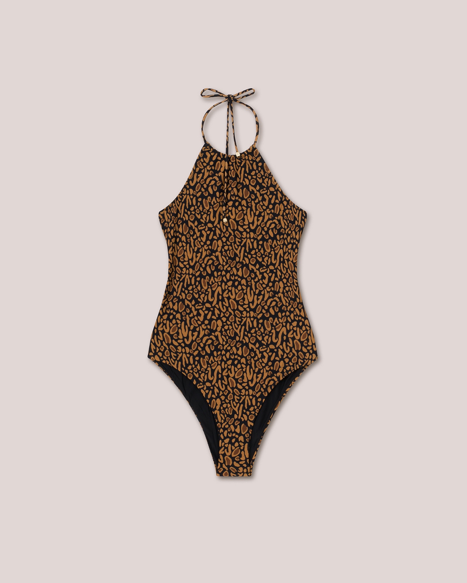 DAYLIN - Matte stretch halter onepiece - Brown Ocelot - 1