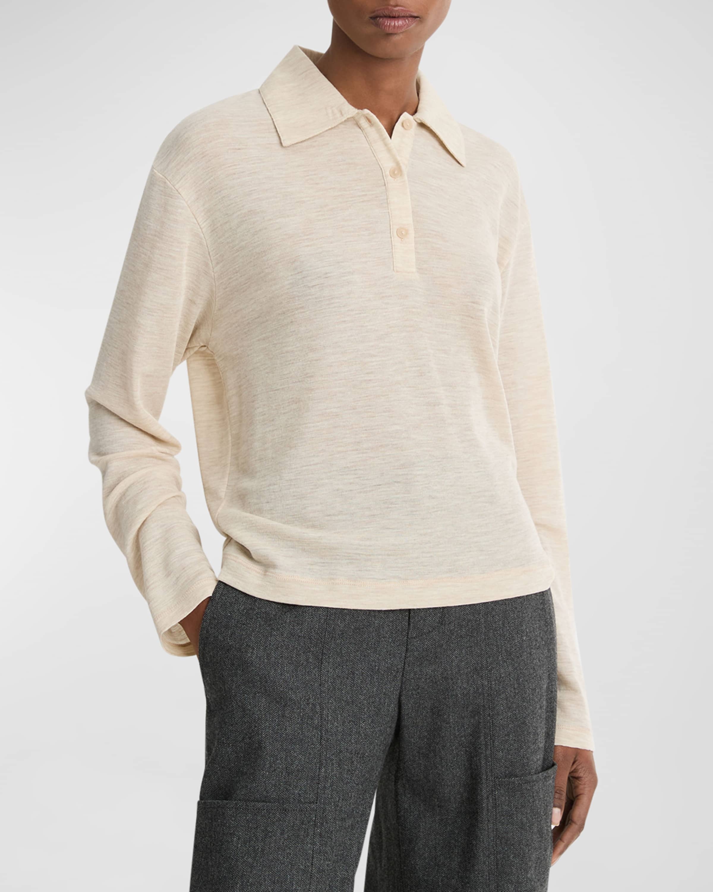 Relaxed Long-Sleeve Wool Polo Top - 1