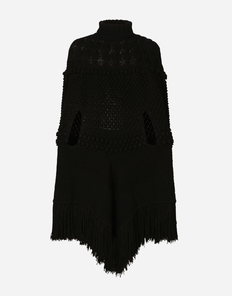 High-necked wool patchwork knit cape - 1