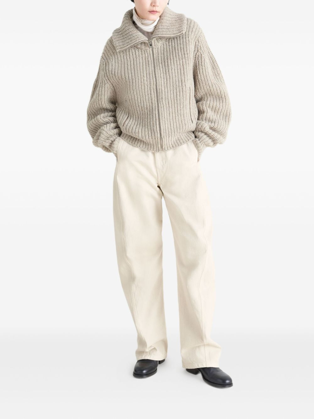 ribbed high-neck zip cardigan - 2