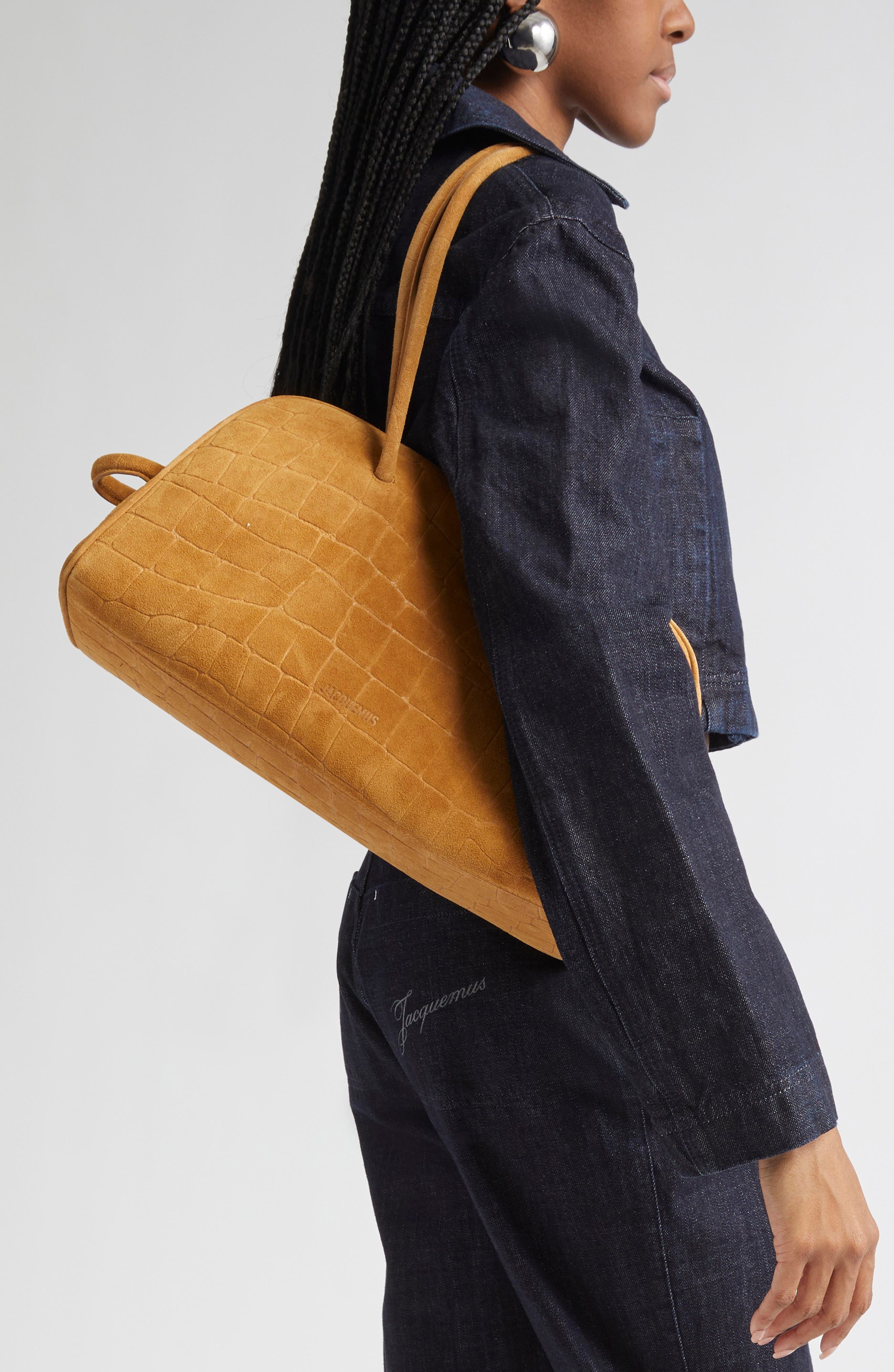 Jacquemus Le Turismo Croc Embossed Suede Bowling Bag in Camel at Nordstrom - 3