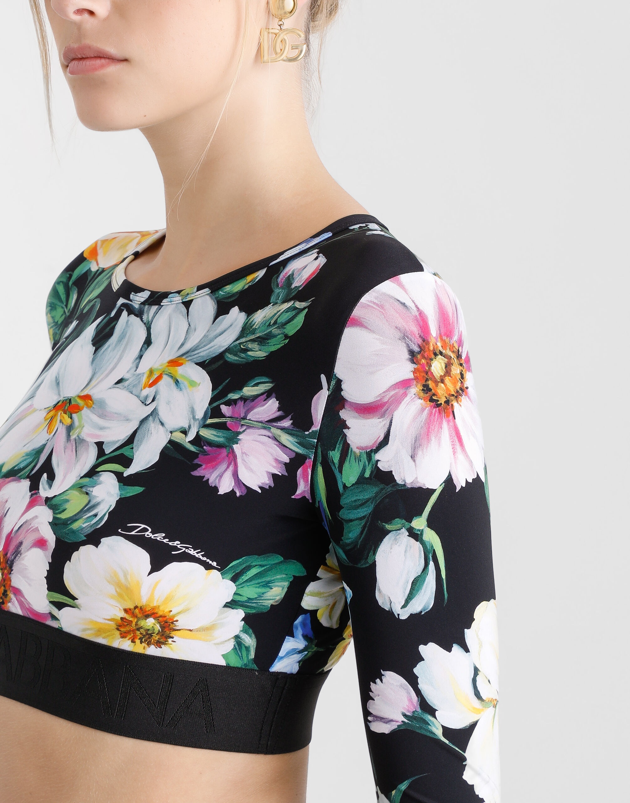 Activewear crop top in floral-print jersey - 4