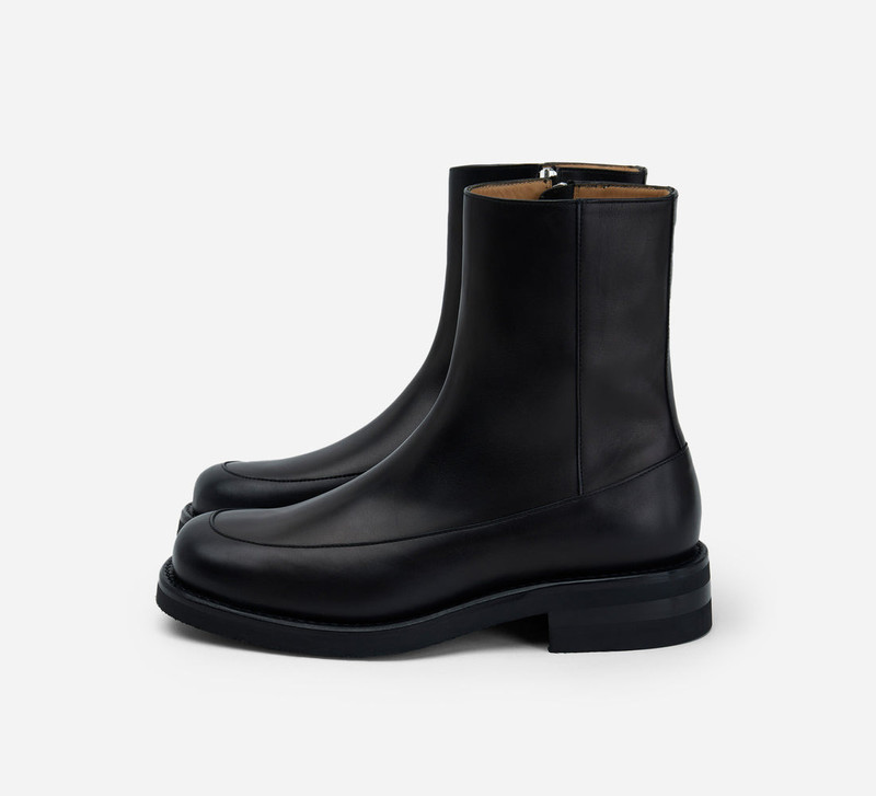 Square Toe Side Zip Boot - Black Calf Leather 1
