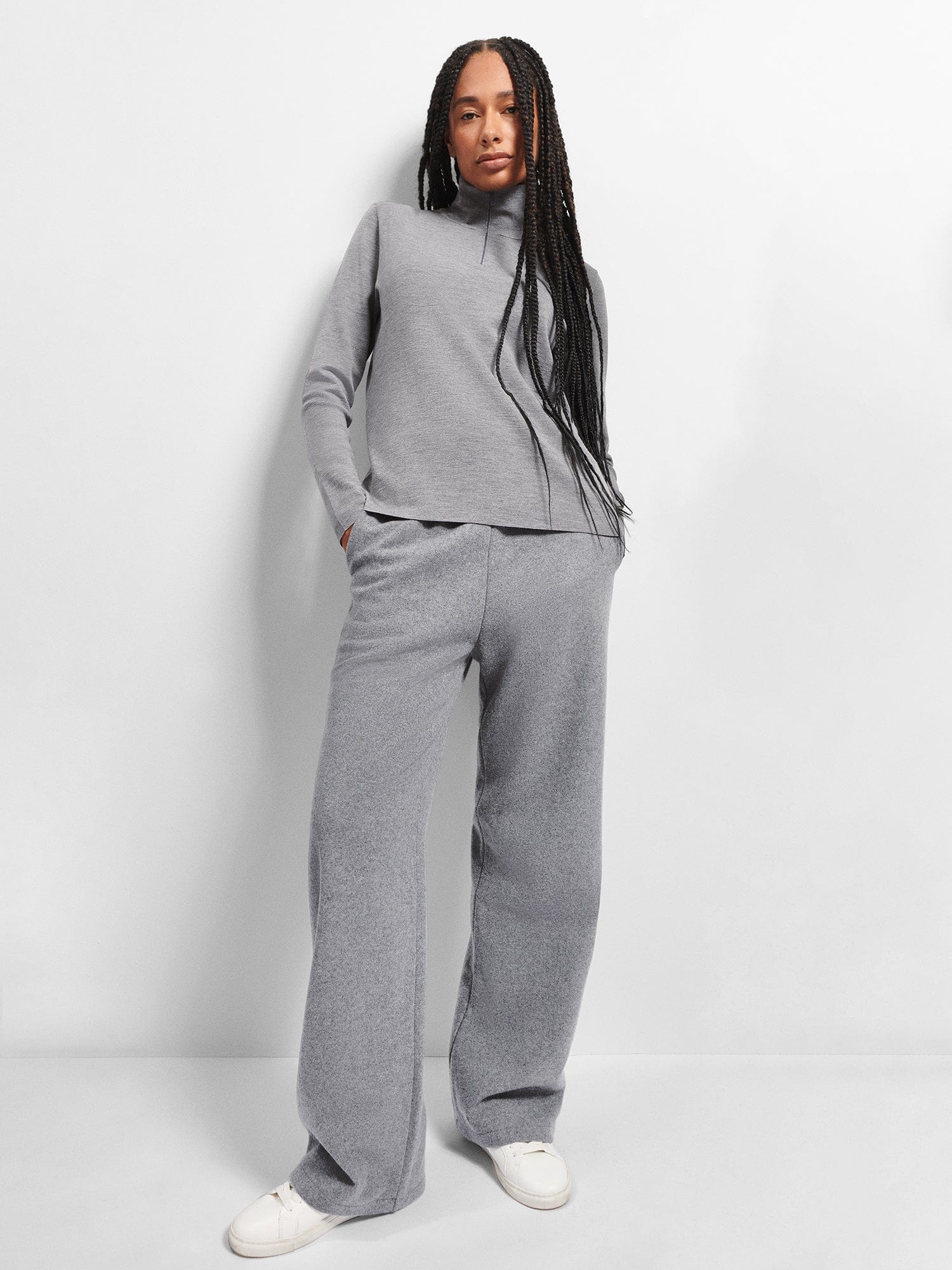 Womens Regenerative Merino Wool Half-Zip Sweater - Grey Marl - 4