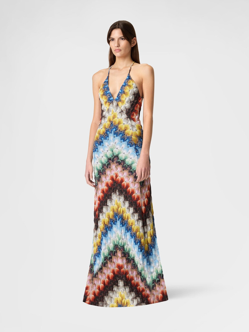 Missoni Long dress with V-neck in lamé viscose with lace motif outlook