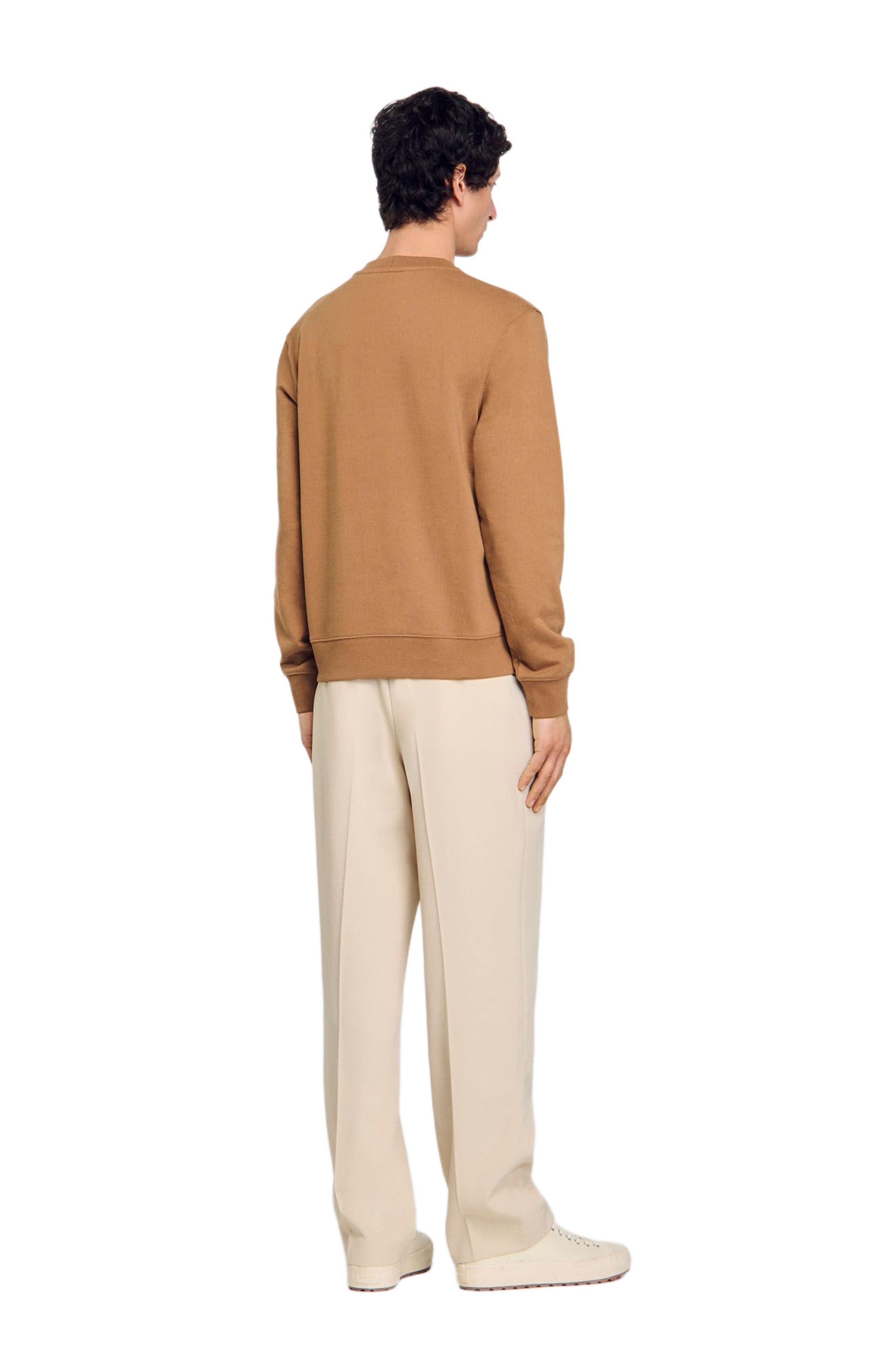 SANDRO Sweatshirt with flower patch in Nut at Nordstrom - 2