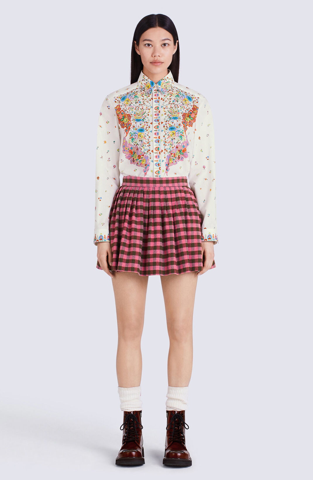 Flared gingham mini skirt - 2