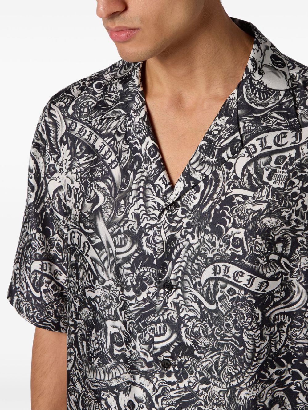 Tattoo short-sleeve silk shirt - 5