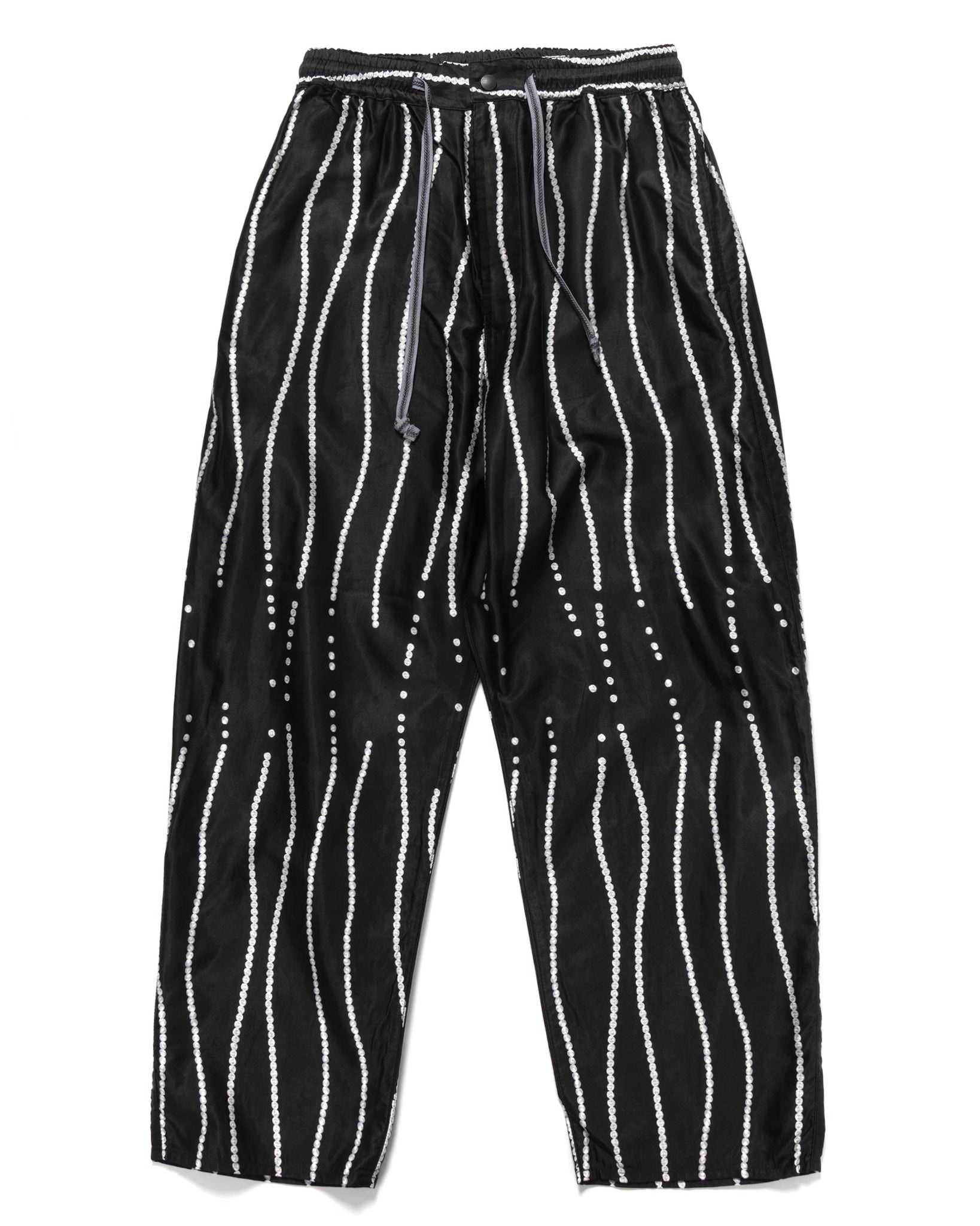 COTTON RAYON PEARL-DRUNK-STRIPE EASY PANTS BLACK - 1