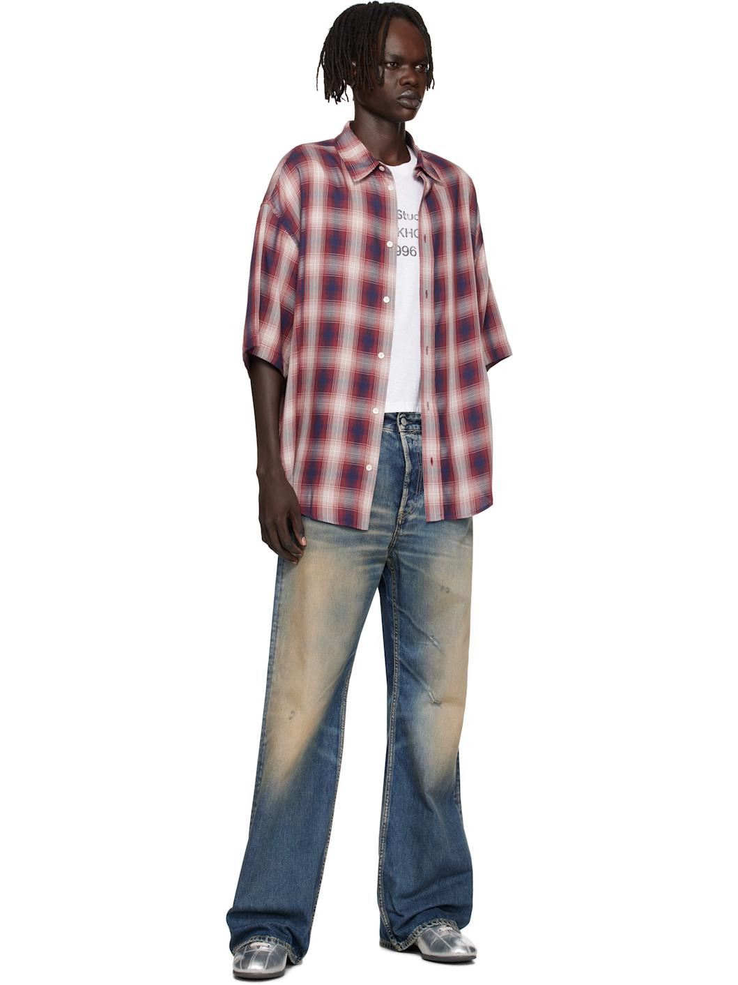 Red & Navy Button-Up Shirt - 4