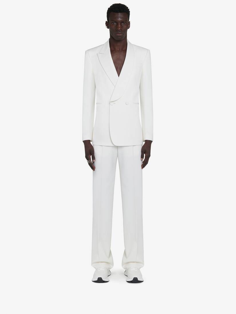Men's Half Shawl Collar Double-breasted Jacket in Soft White - 3