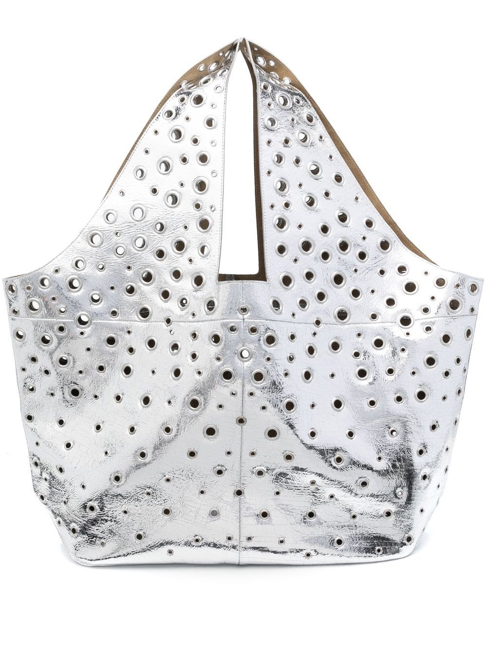 Grommet eyelet-embellished leather tote bag - 1