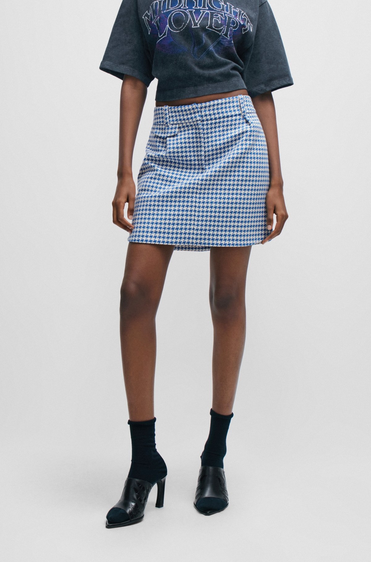HOUNDSTOOTH MINI SKIRT IN A COTTON BLEND - 2